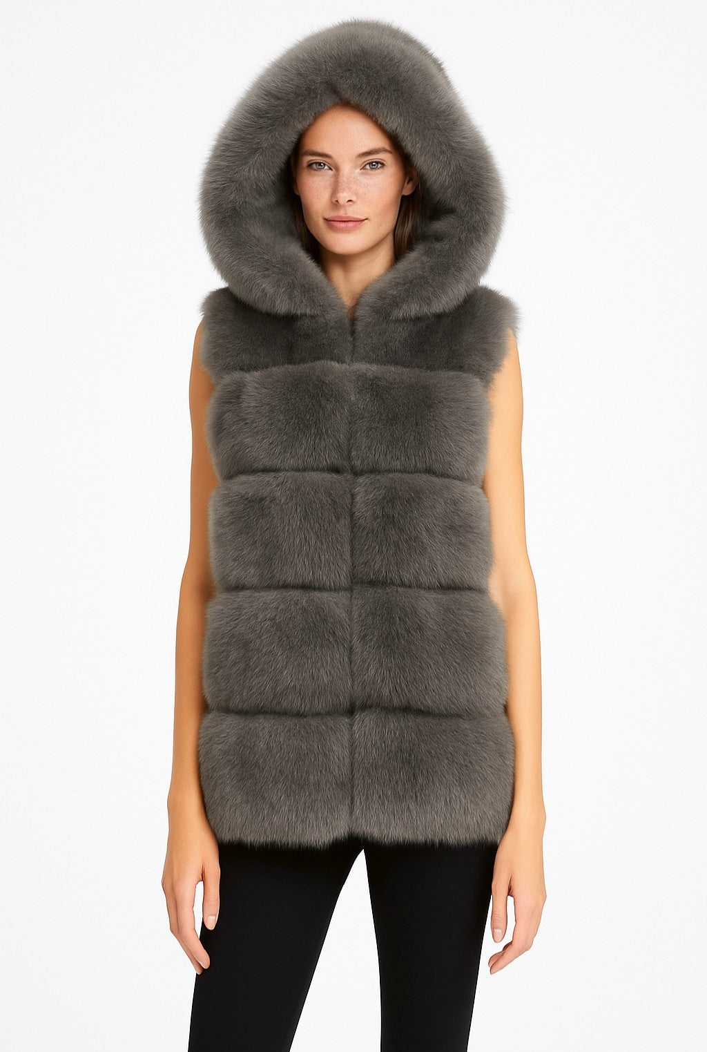 Gilet Calere Grigio Chiaro in Pelliccia di Volpe