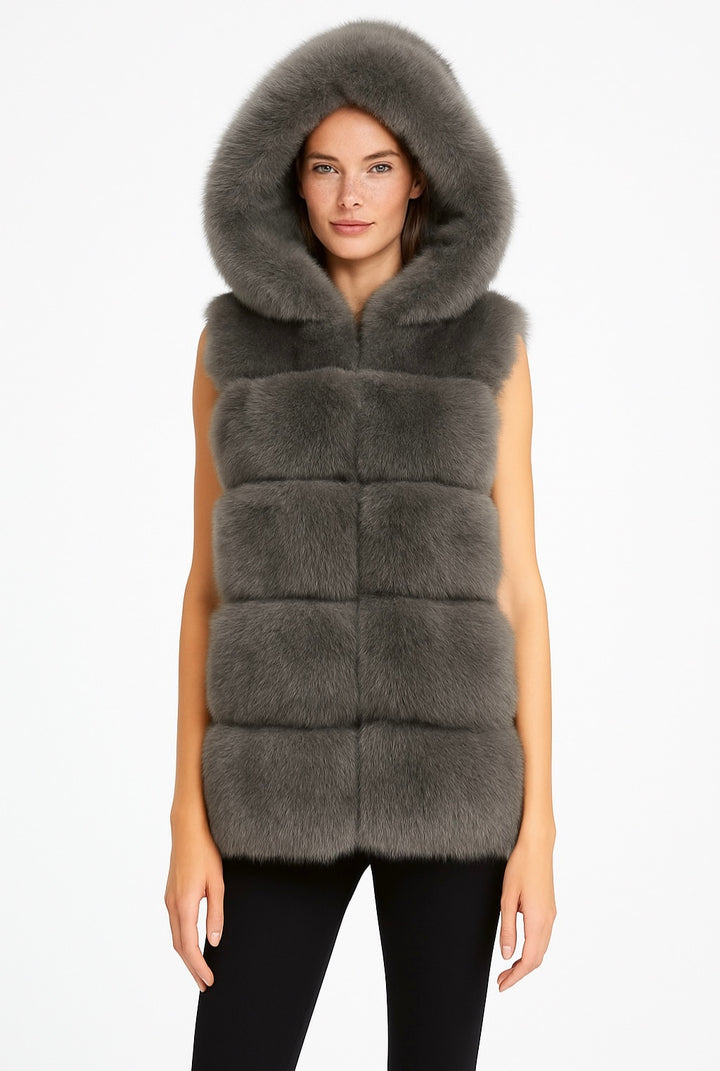 Gilet Calere Grigio Chiaro in Pelliccia di Volpe