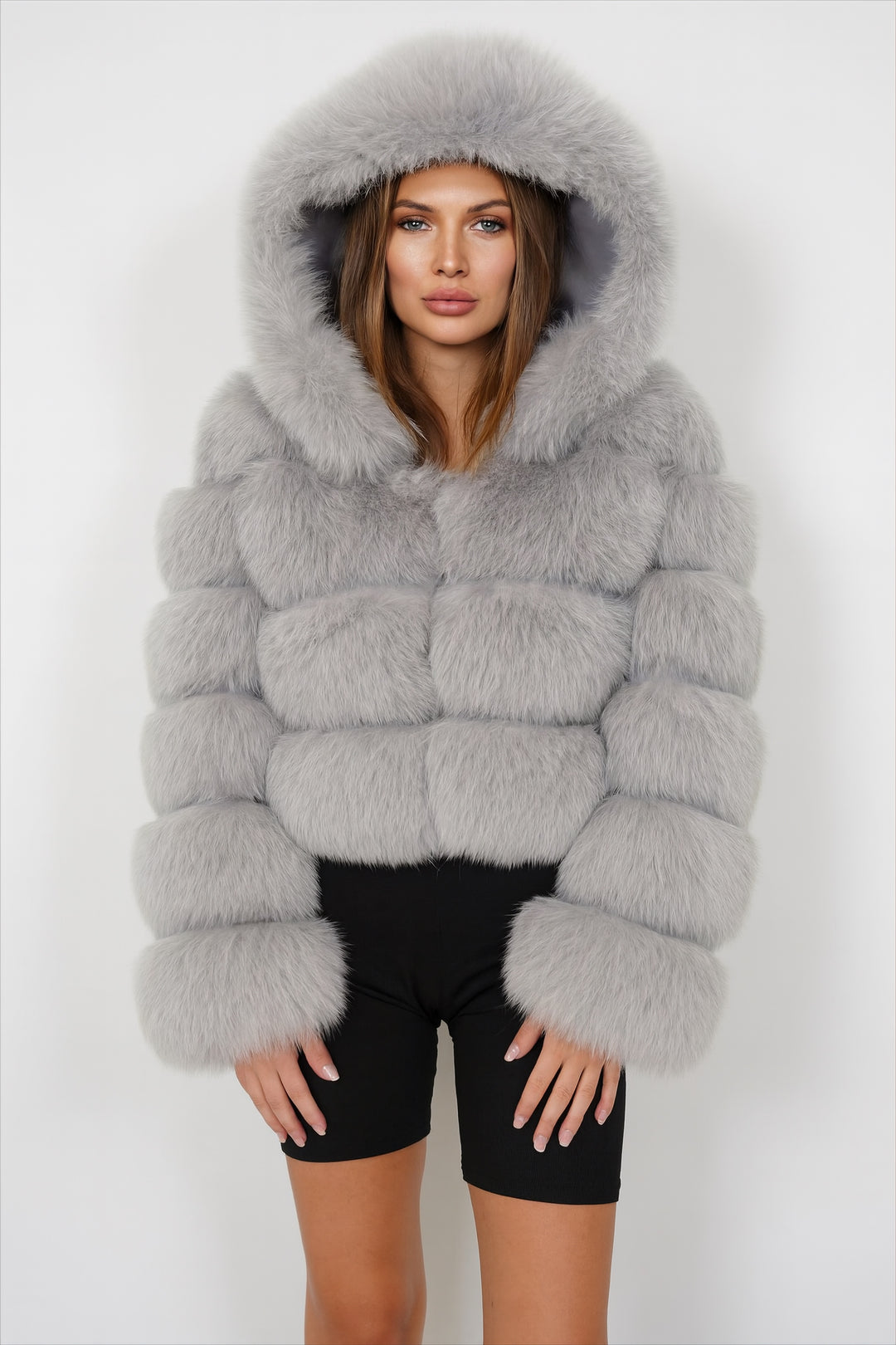 Giacca Anai Grigia in Pelliccia di Volpe