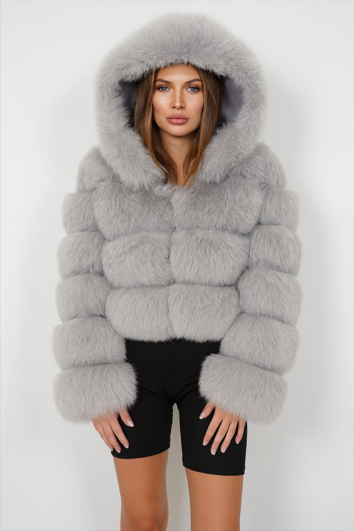 Giacca Anai Grigia in Pelliccia di Volpe