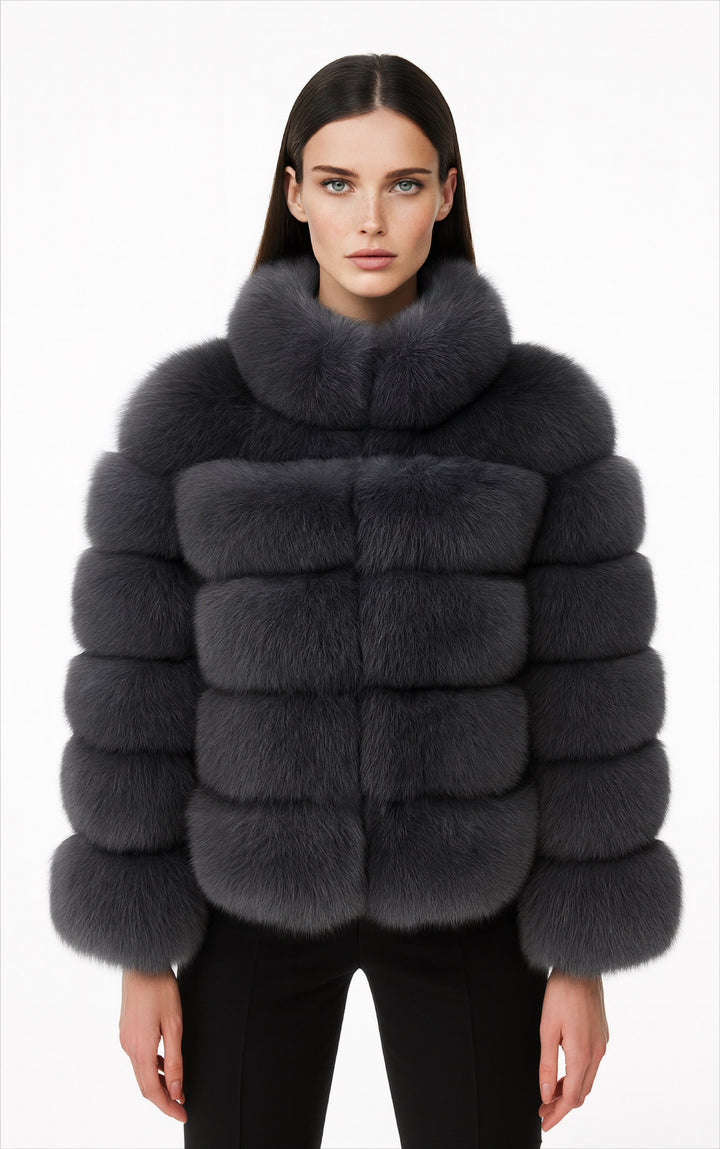 Giacca Enry Grigio scuro in Pelliccia di Volpe