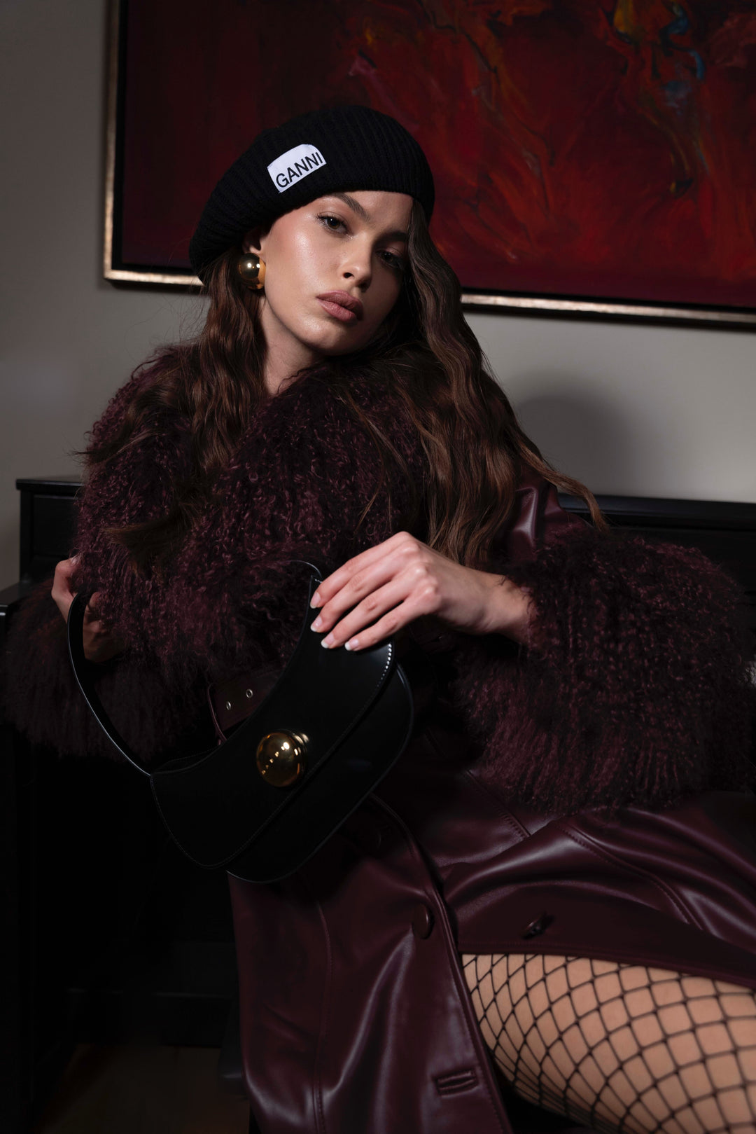 Cappotto Sac Borgogna in Pelle