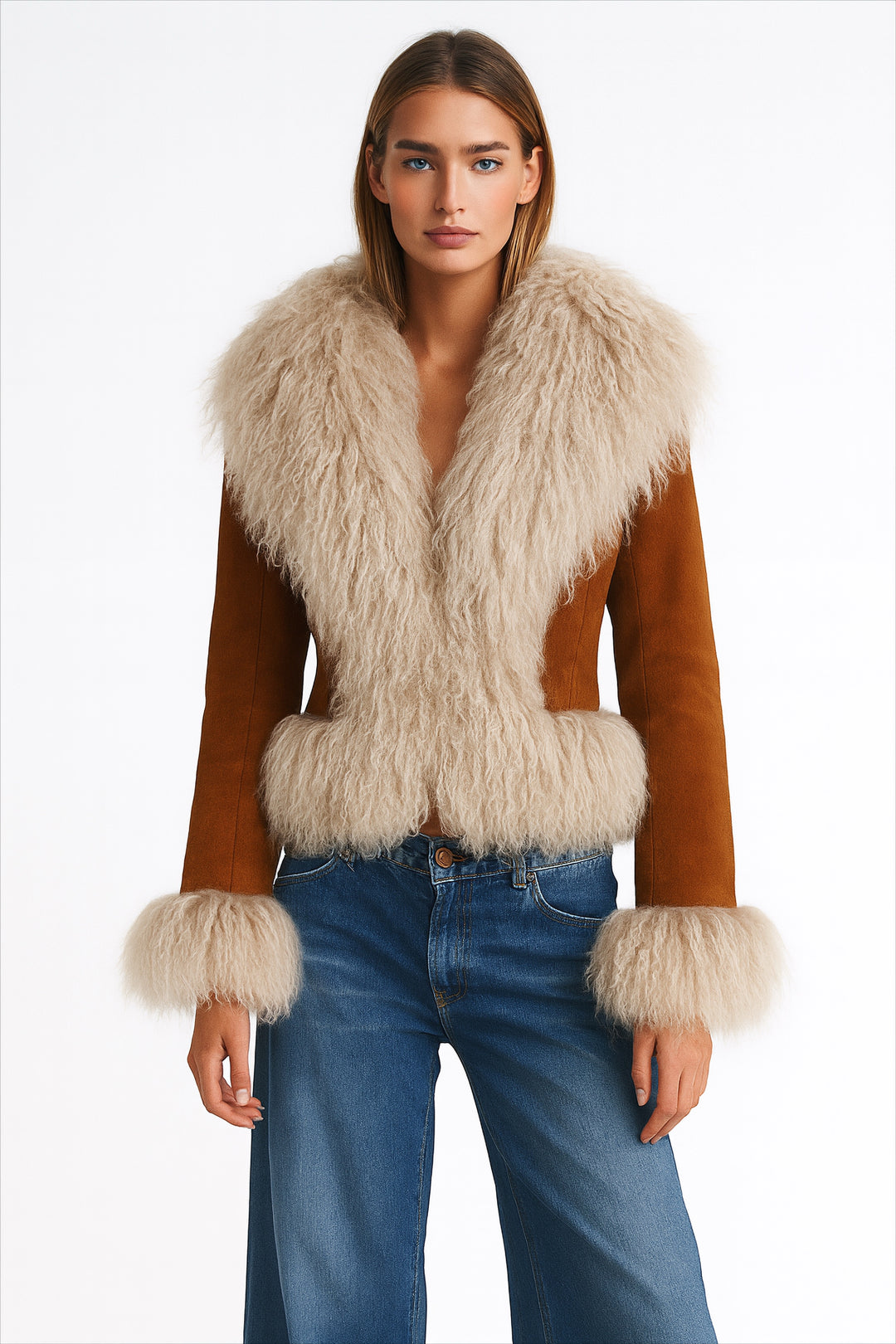 Giacca Lordes Camel in camoscio e mongolia