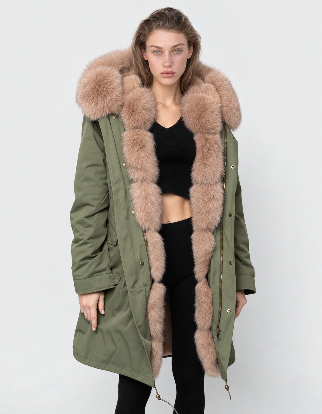 Metielle Couture Parka Doler Verde con Piel de Zorro - Verde