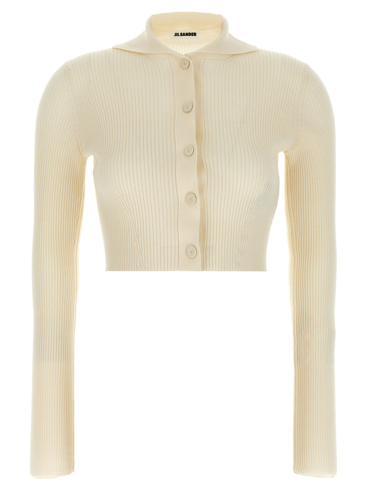 Jil Sander Ribbed Cardigan Maglioni - Bianco | 6ac26cd5c4e5d28adf2fbd8a568004ec77c0b23c