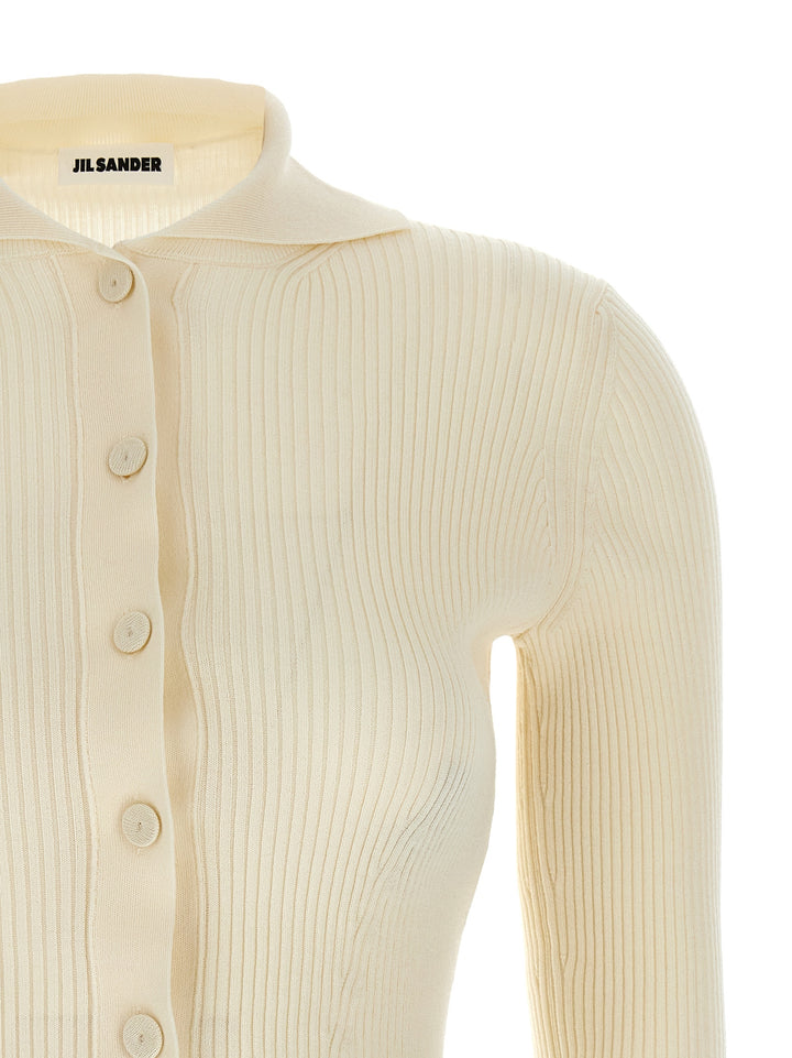 Jil Sander Ribbed Cardigan Maglioni - Bianco | c7c6a2b604325959f1870d7e57690c235dea7591