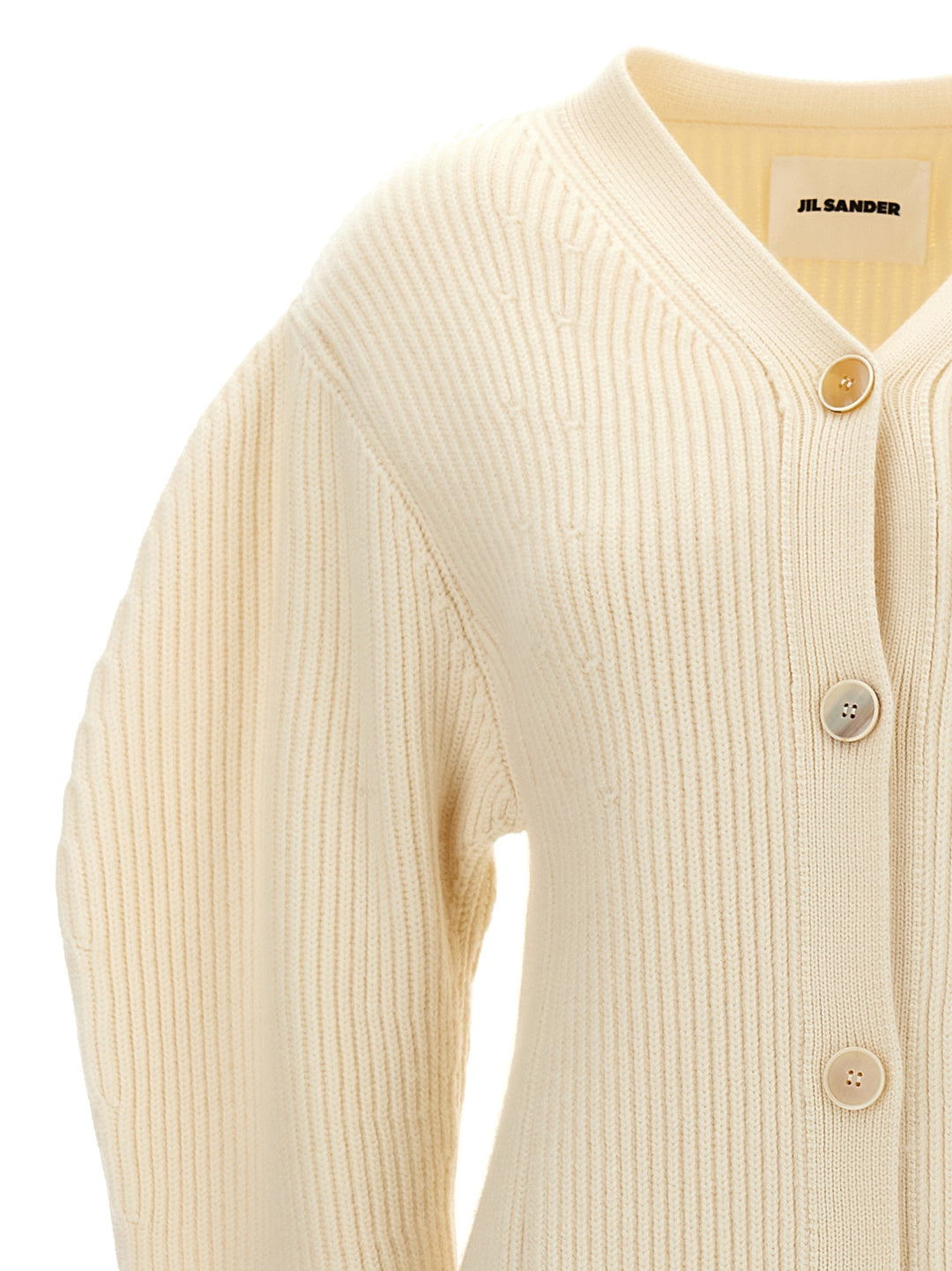 Jil Sander Ribbed Cardigan Maglioni - Bianco | 3bc4296b9222c85097cfdebd9a37b9c073525177