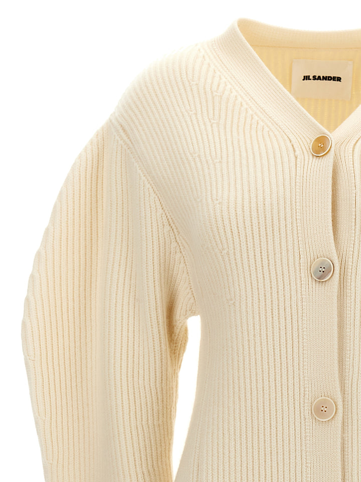 Jil Sander Ribbed Cardigan Maglioni - Bianco | 3bc4296b9222c85097cfdebd9a37b9c073525177