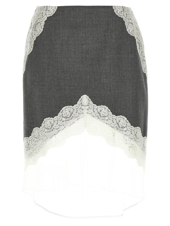 Organza Lace Wool Skirt Gonne Grigio