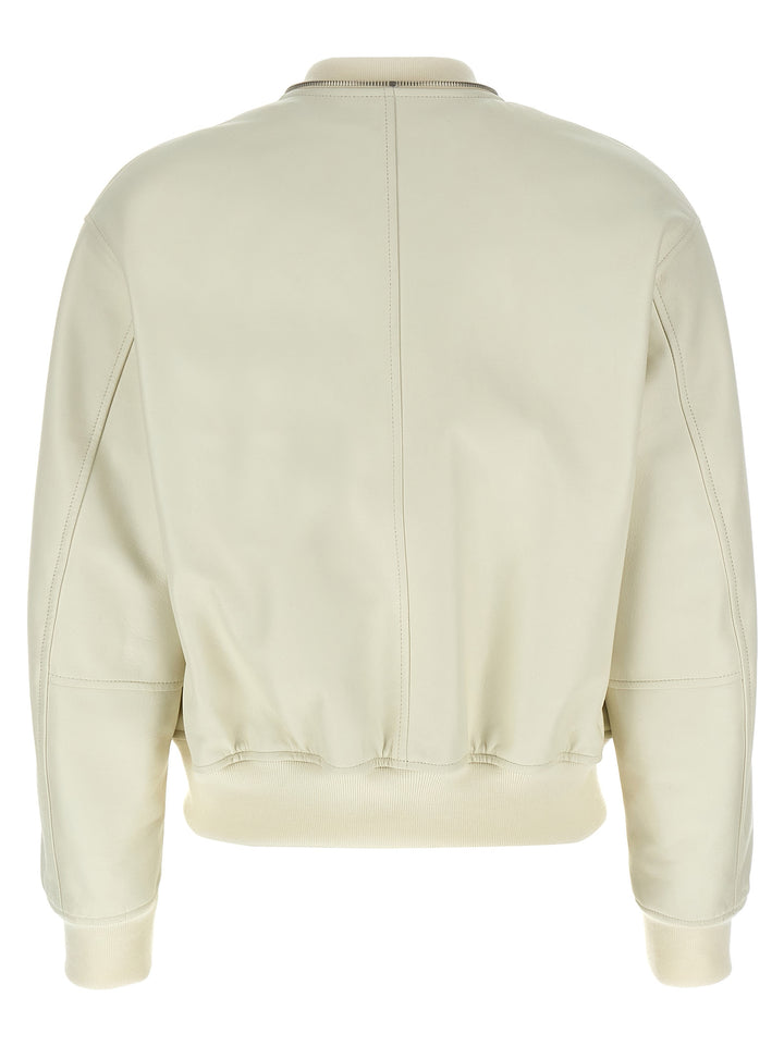 Jil Sander Leather Bomber Jacket Puffer Jackets - Bianco | 180f4af9dc57ecdbbd6acfe808f6ca7ec0f6146d