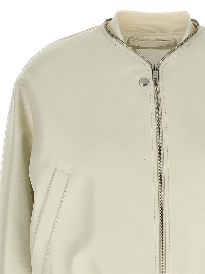 Jil Sander Leather Bomber Jacket Puffer Jackets - Bianco | 0dd877a3e1fcd7b5f55daaffe51316f20dd1b8a8