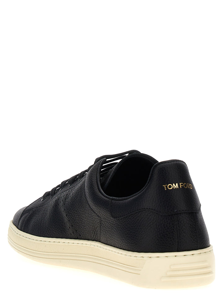 Tom Ford Logo Leather Sneakers - Bianco/Nero | 44ede029ec36235cbb96fff12922139a2e21d853