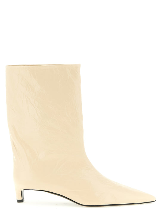 Craquelé Leather Ankle Boots Stivali E Stivaletti Beige