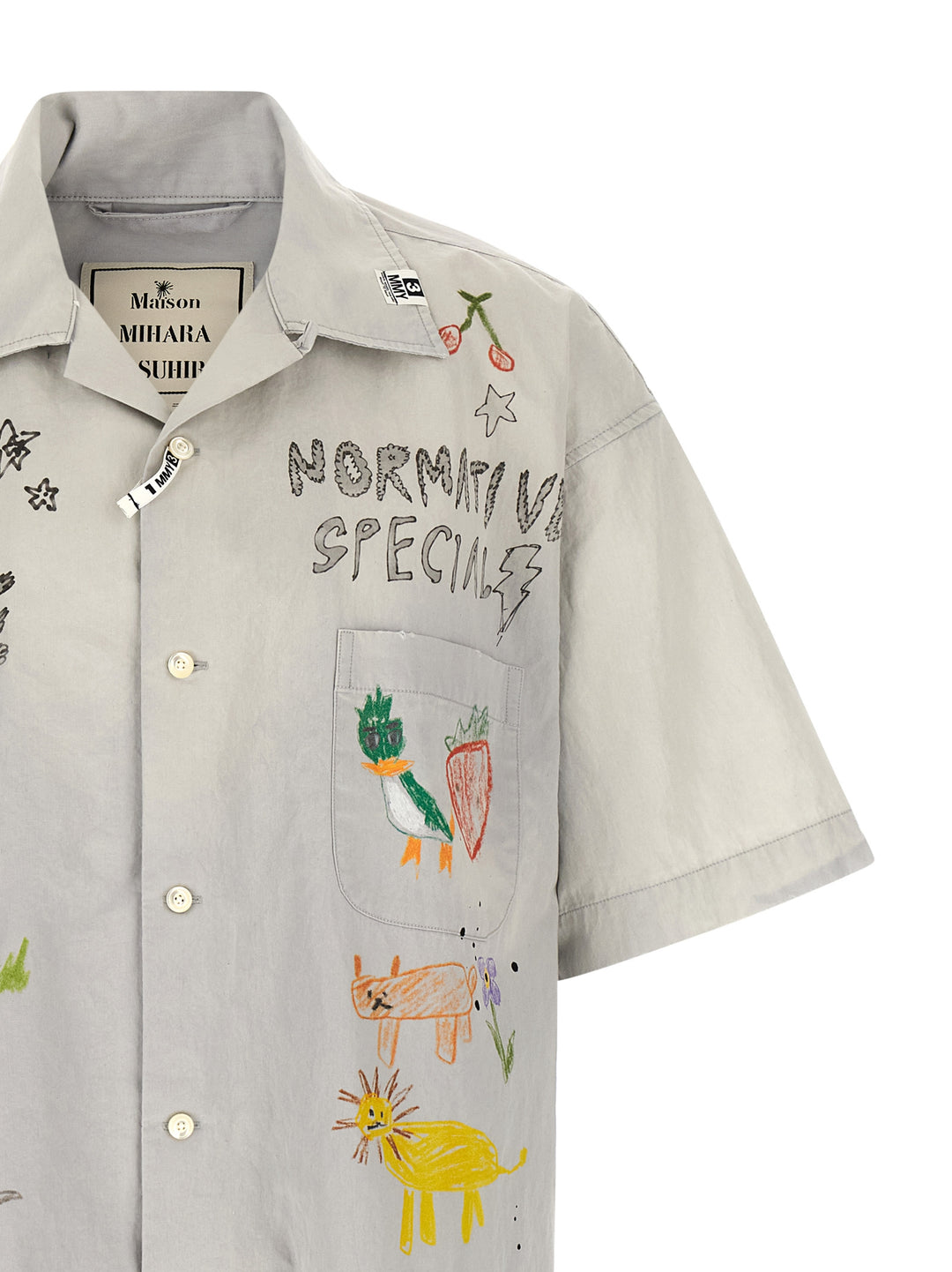Maison Mihara Yasuhiro Graffiti Print Shirt Camicie - Grigio | 3570bf7a71b418b98ef068829b18ef691f13b836