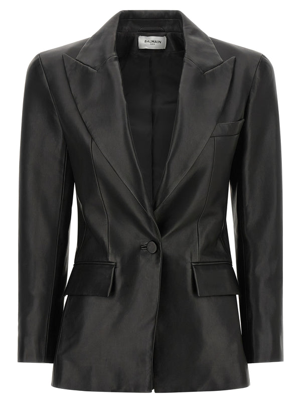 Leather Blazer Puffer Jackets Nero