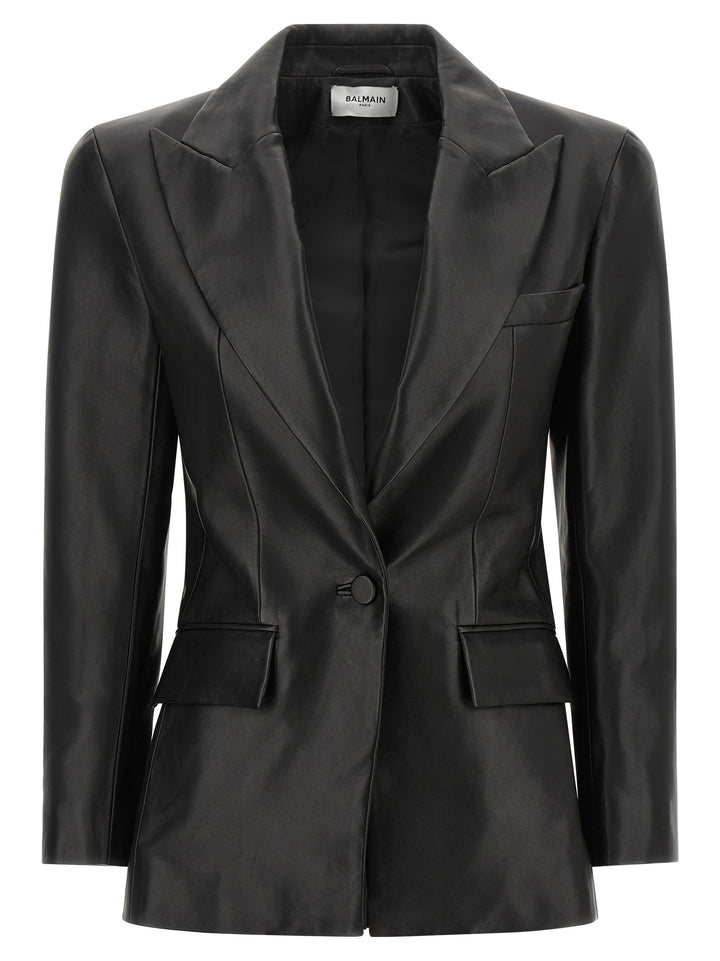 Balmain Leather Blazer Puffer Jackets - Nero | 1634b592f7f72fd83b93255bc53dcbd009572002