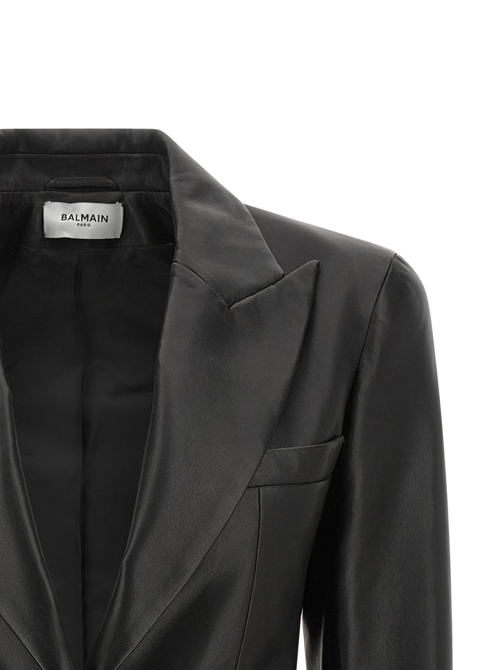 Balmain Leather Blazer Puffer Jackets - Nero | 573546adb06144603ef461863b5f11a6eb80c975