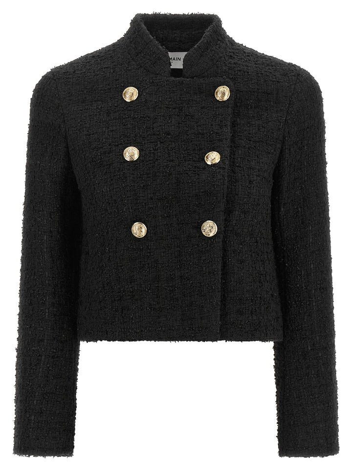 Balmain Double-Breasted Tweed Short Jacket BlazerS - Nero | b34afc4baaa09c12316ad7eff6ba02fc46f96cc2