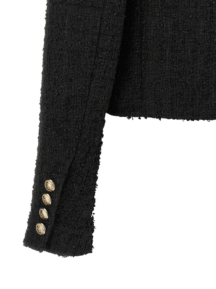Balmain Double-Breasted Tweed Short Jacket BlazerS - Nero | 7b7440a02686f9d17b349410a43f555865aaea14
