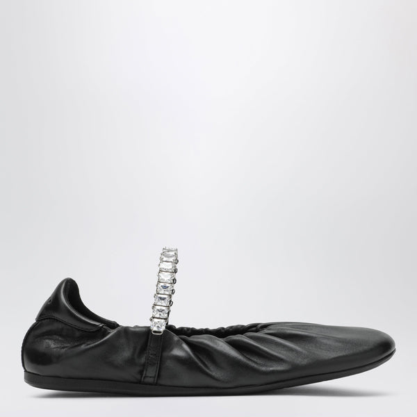 Jade Ballet Flats In Black Nappa Leather With Crystal-Embellished Strap