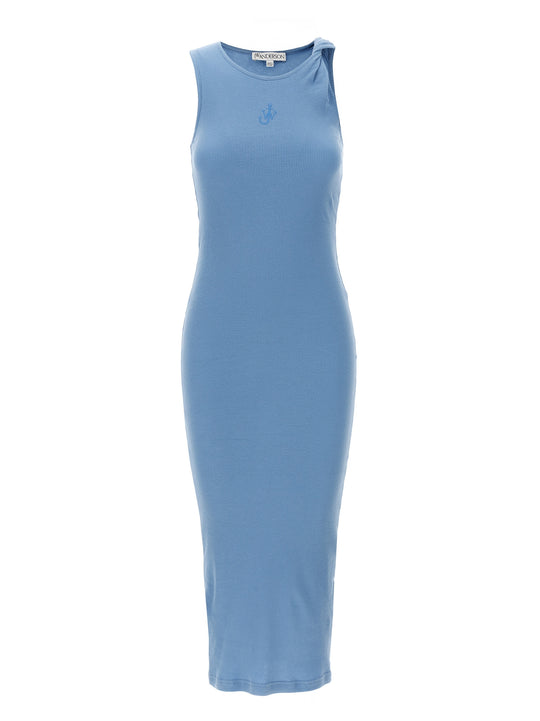 Logo Ribbed Dress Abiti Celeste