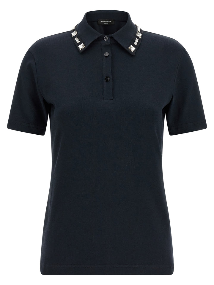 Fabiana Filippi Crystal Collar  Shirt Polo - Blu | 724f5816f4d0db9f64493523298ab727e5c1e261
