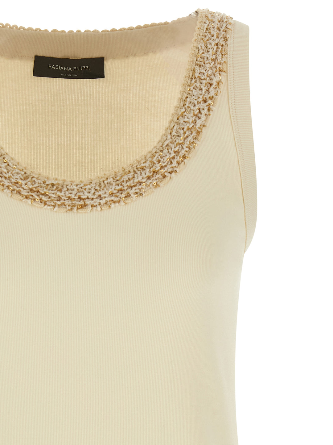 Fabiana Filippi Tweed Insert Top Top - Beige | ecbb00dbe7658ed6e2bbe9c0d8eb8fe60b55140e