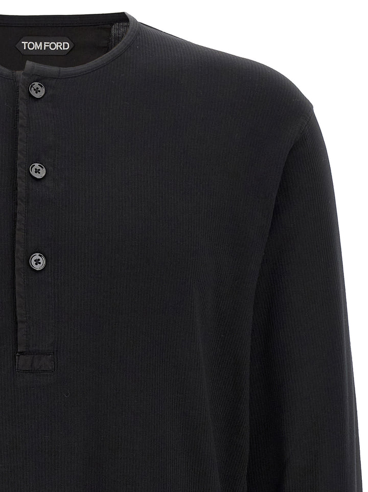 Tom Ford Ribbed Cotton T shirt - Nero | 7bcd89837109cfda1f6ad355be19e61a0b5d7b21