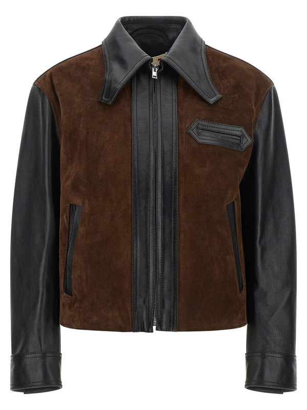 Leather And Suede Jacket Puffer Jackets Nero