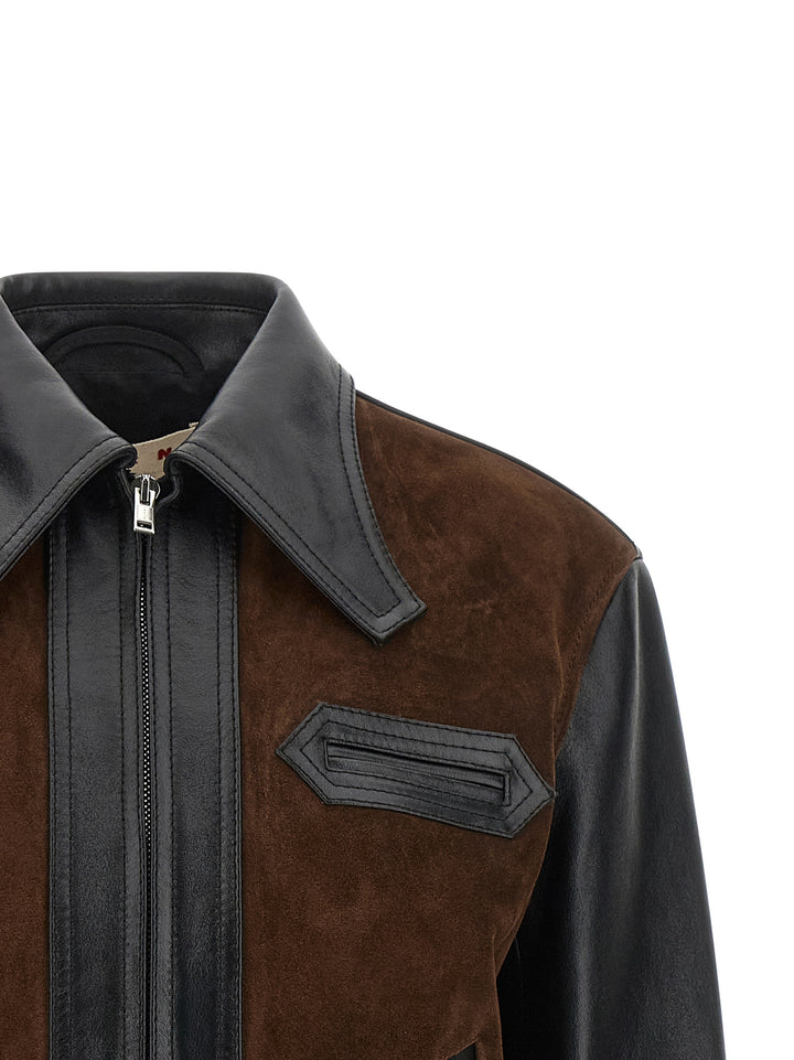 Marni Leather And Suede Jacket Puffer Jackets - Nero | 8c084e54690af6e7730669293708ba093555f9ef