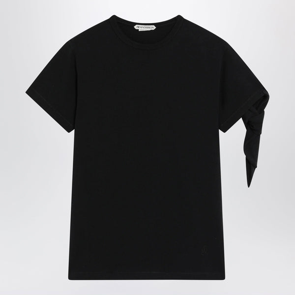 Knotted-Sleeve Jersey T-Shirt In Black Cotton