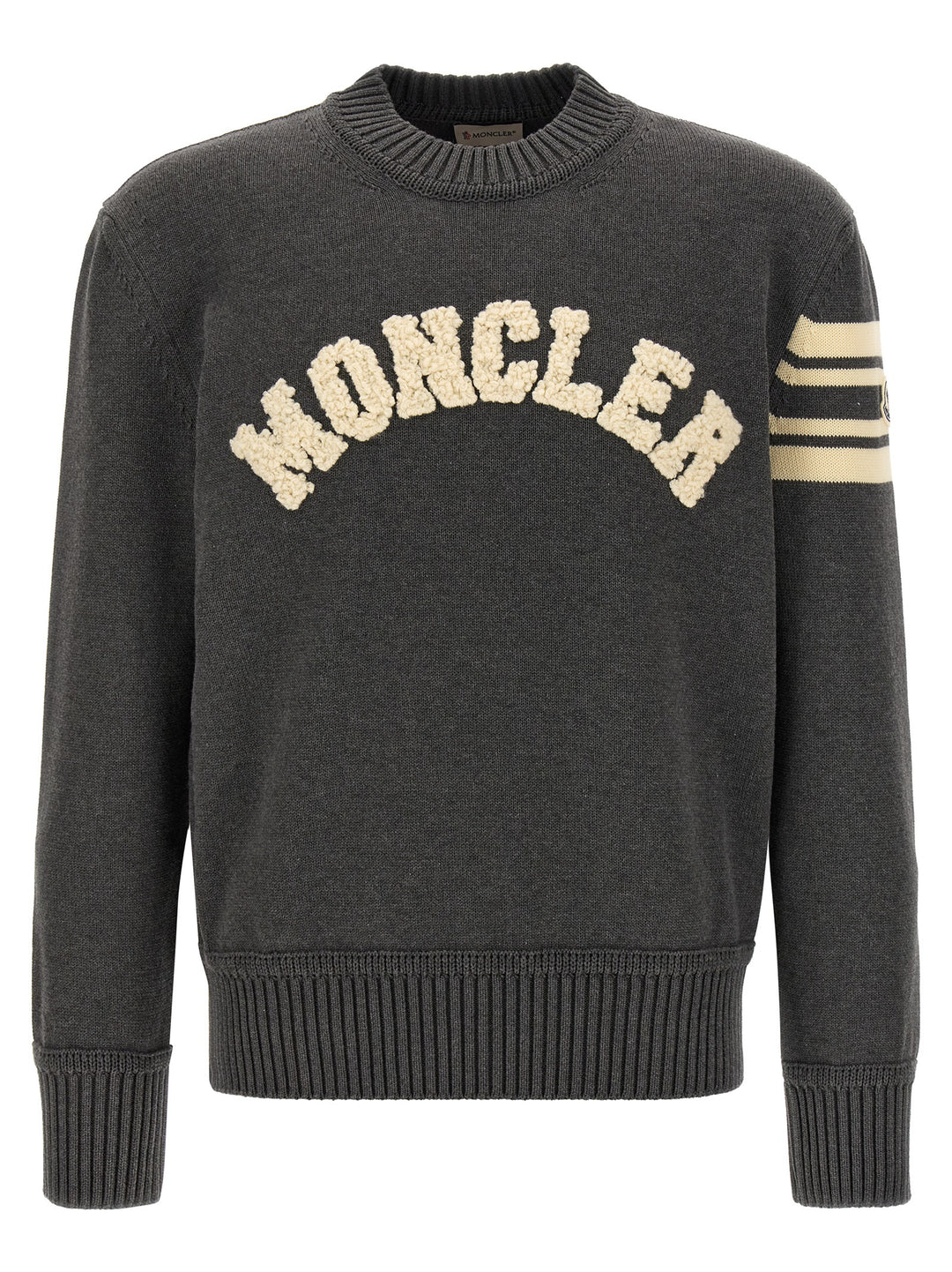 Moncler Bouclé Logo Sweater Maglioni - Grigio | 511694a08f4c40567f2e421597976dde148ae61f
