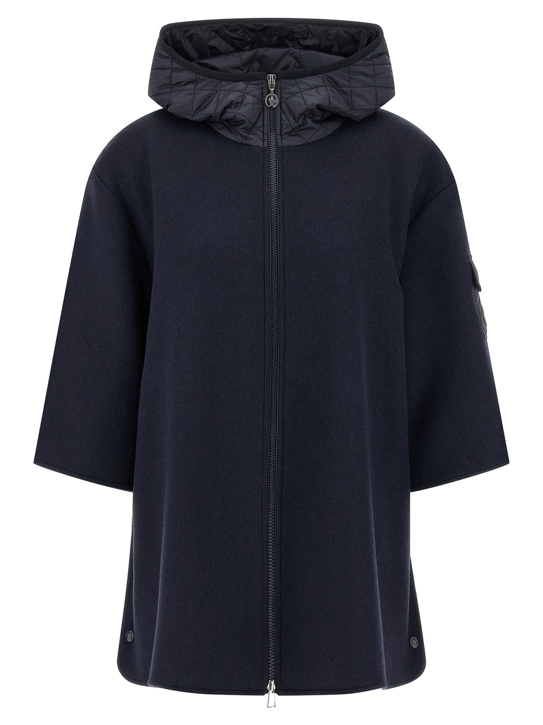 Moncler Two-Material Hood Mantelle - Blu | 89500d71fa018898c39018032ed0e5f74adfa368