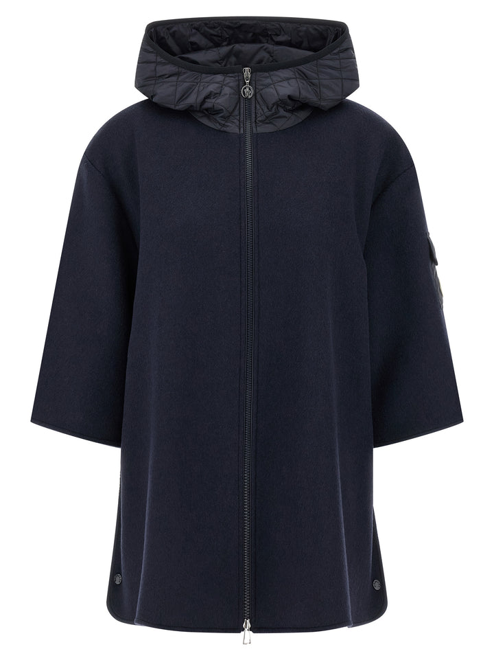 Moncler Two-Material Hood Mantelle - Blu | 89500d71fa018898c39018032ed0e5f74adfa368