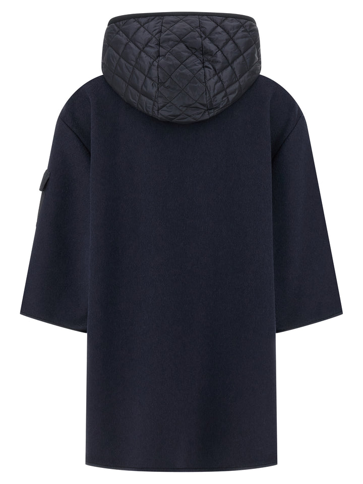 Moncler Two-Material Hood Mantelle - Blu | 93270f8989cb841a9024a111dd5af662708bc24b