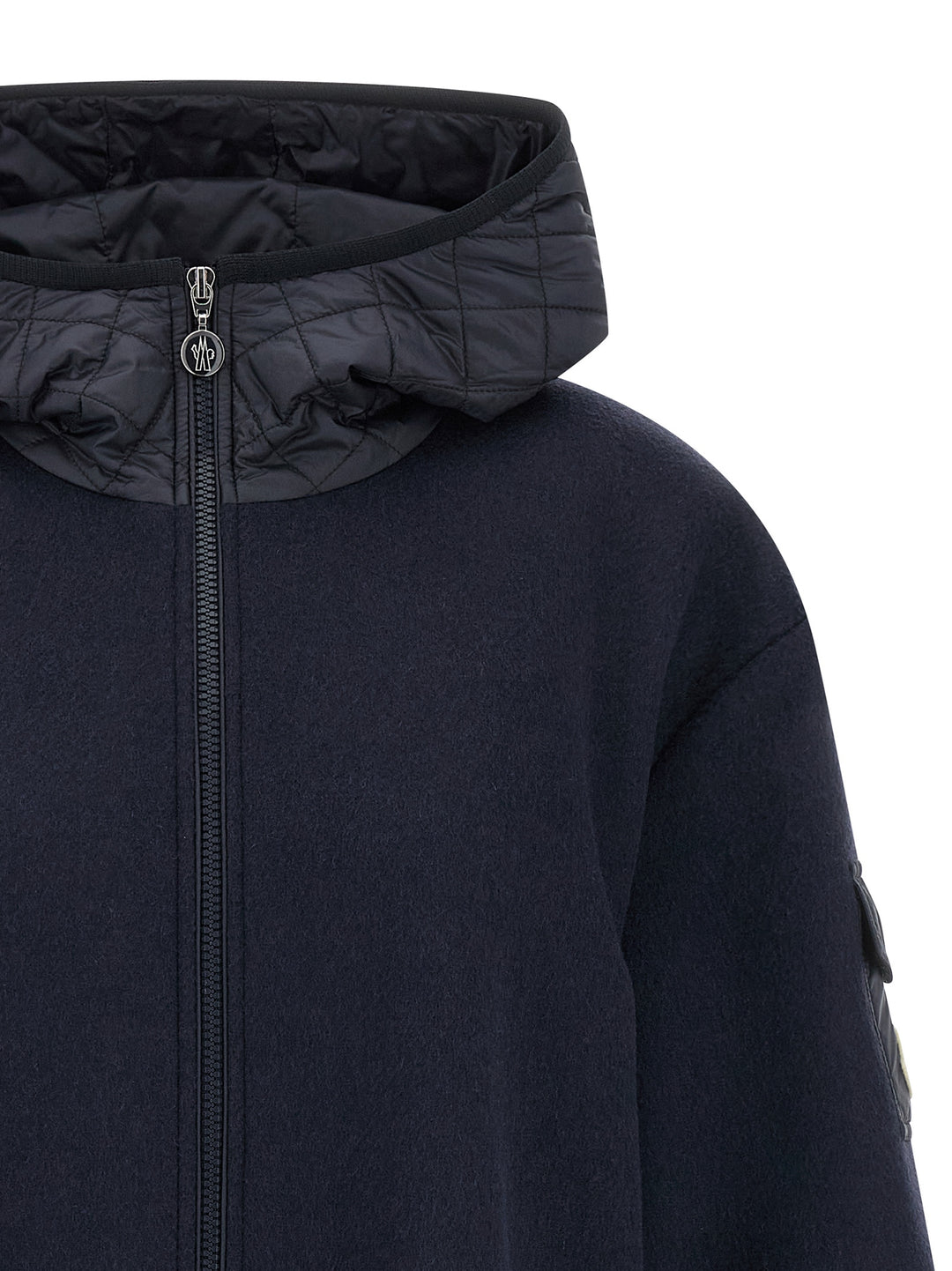 Moncler Two-Material Hood Mantelle - Blu | ecad8ed239b0ab174af81a6230a18379afeee11a