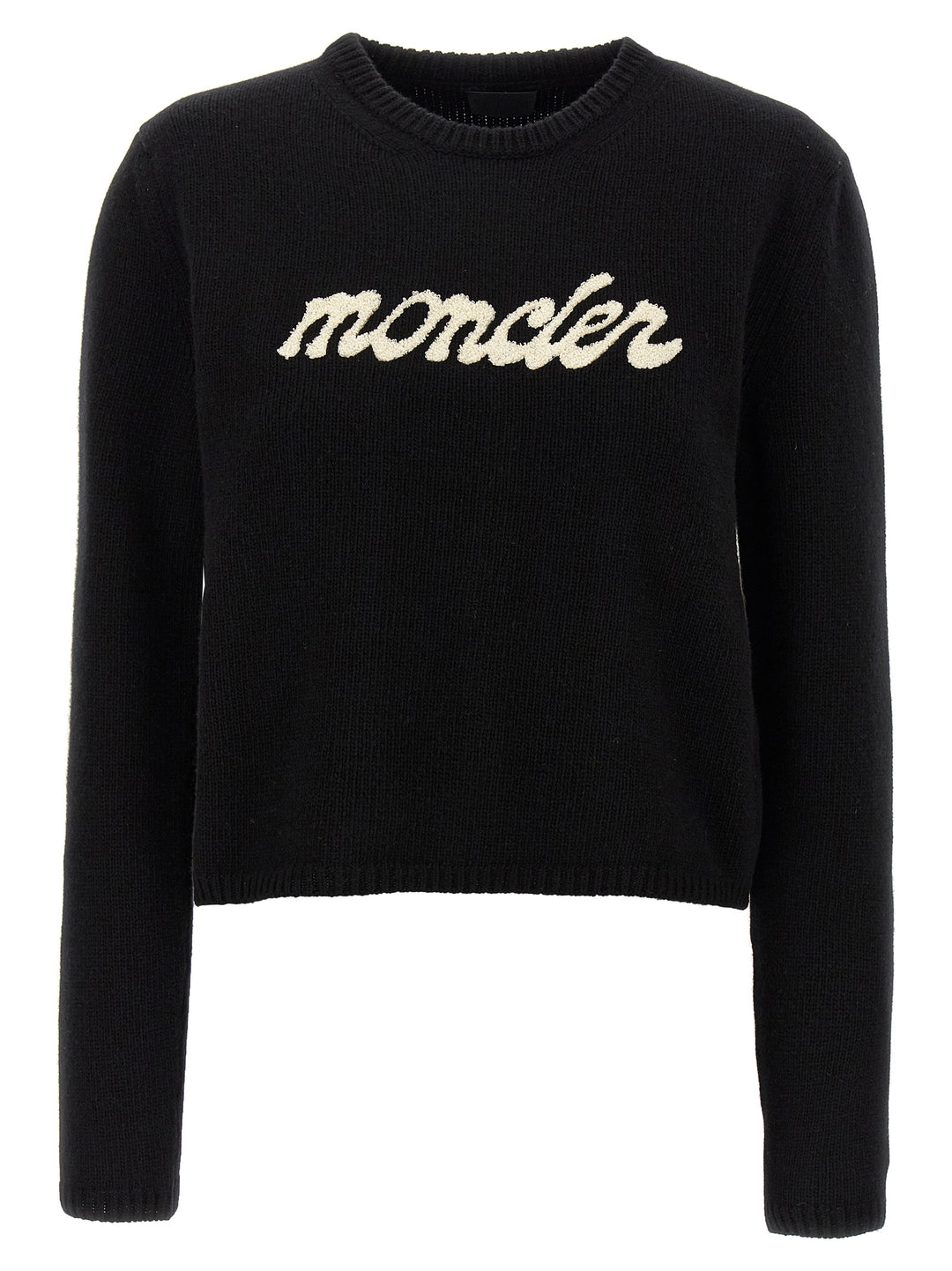 Moncler Chenille Logo Sweater Maglioni - Bianco/Nero | 557d9458e2ecf84815e675db2ed93ec8e2810e6a