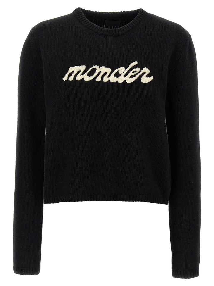 Moncler Chenille Logo Sweater Maglioni - Bianco/Nero | 557d9458e2ecf84815e675db2ed93ec8e2810e6a