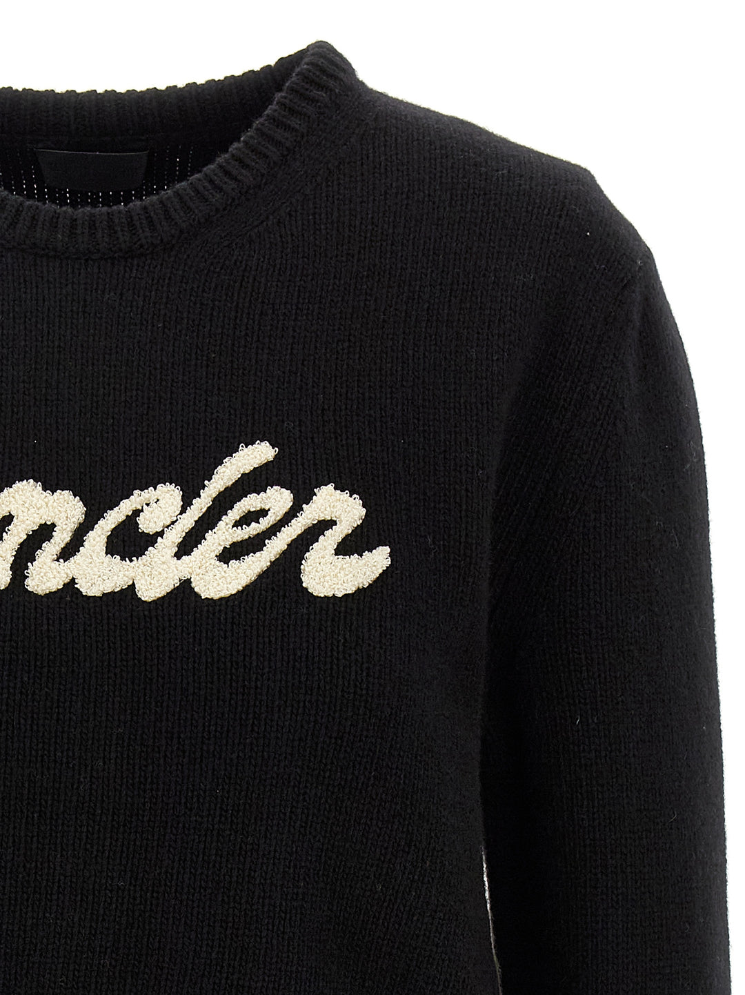Moncler Chenille Logo Sweater Maglioni - Bianco/Nero | a300f1dc0c2064fb76f0473c41aa06341fd04e32