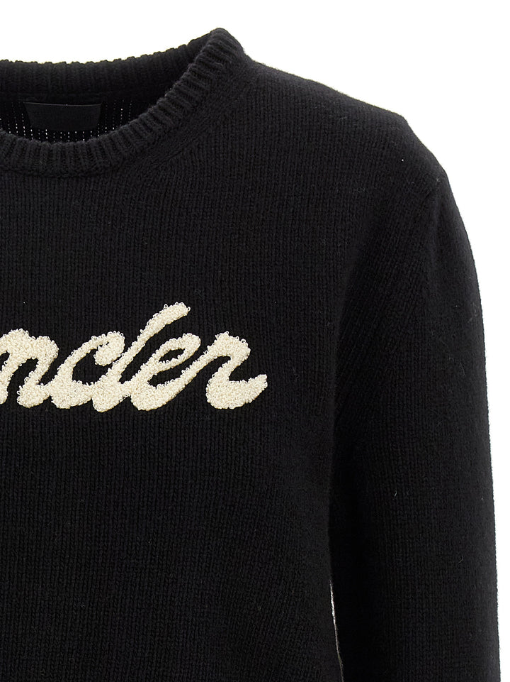 Moncler Chenille Logo Sweater Maglioni - Bianco/Nero | a300f1dc0c2064fb76f0473c41aa06341fd04e32
