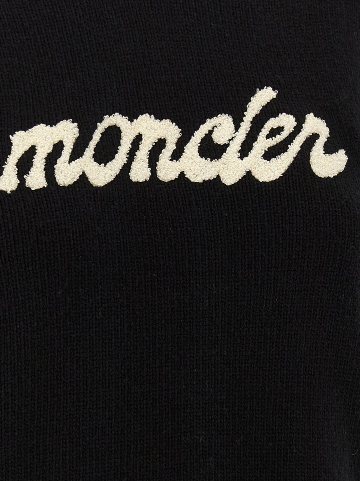 Moncler Chenille Logo Sweater Maglioni - Bianco/Nero | b06a3e1fb6788916224572344667e91090742382