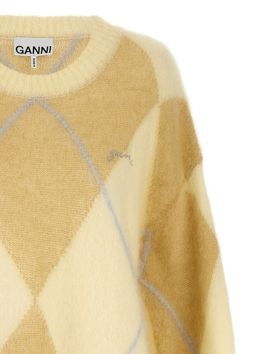 Ganni Logo Embroidery Diamond Sweater Maglioni - Giallo | 8db5149ba87b0d74fe35f2600a83ebc50205c11f