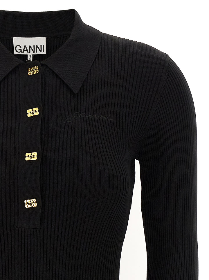 Ganni Melange Rib Knit Mini Abiti - Nero | 73d47b8737d0191266751715a33f51df00259669