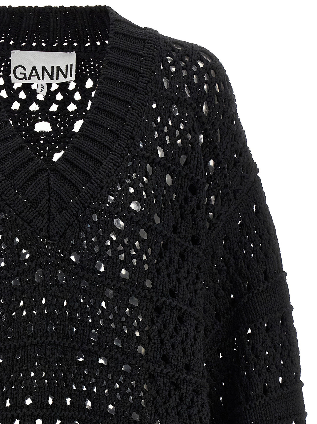 Ganni Black Crochet V-Neck Maglioni - Nero | c460fd7e72b56507e4171bebbbb1eb39135a2df4