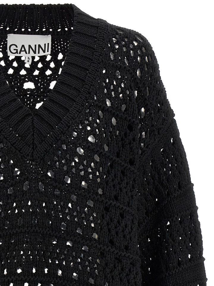 Ganni Black Crochet V-Neck Maglioni - Nero | c460fd7e72b56507e4171bebbbb1eb39135a2df4