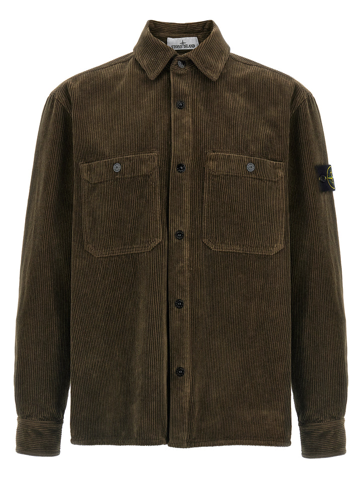 Stone Island Ribbed Velvet Overshirt Camicie - Verde | e0625efc8d5635e396da0631636e4ebb8422ad00