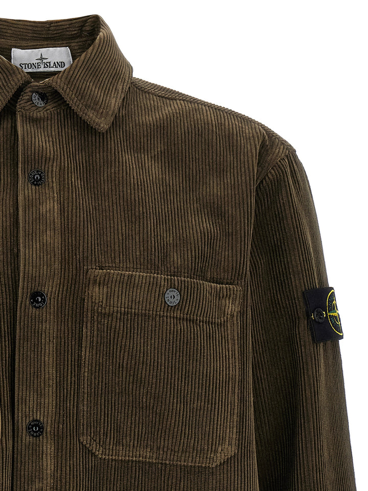 Stone Island Ribbed Velvet Overshirt Camicie - Verde | 2f8e82777dcf61cca9c45572b11d46e992952fd2