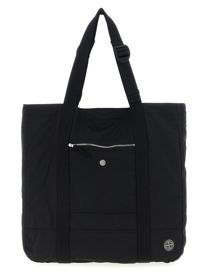 Stone Island Logo Patch Shopping Bag Tote - Nero | fdc67fd116960445bc0b92eecc179ab6de270551