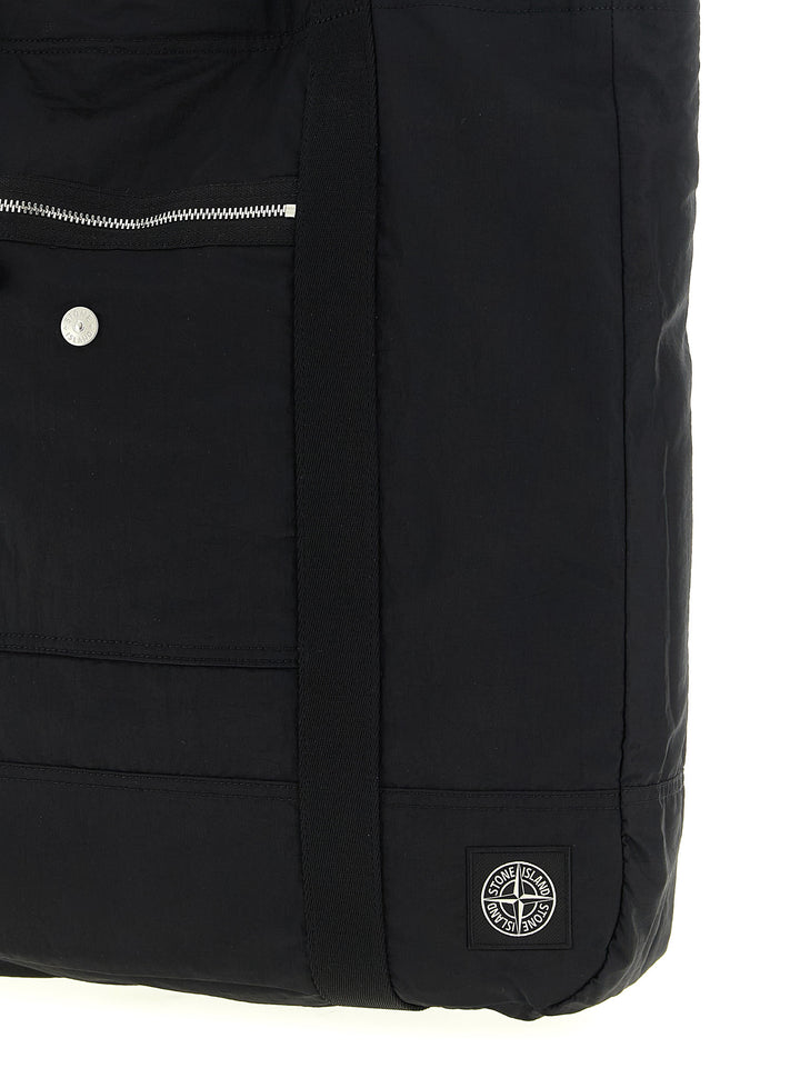 Stone Island Logo Patch Shopping Bag Tote - Nero | 099457f8dbf3a3f19f226a9abcd79a4d5e5bd423