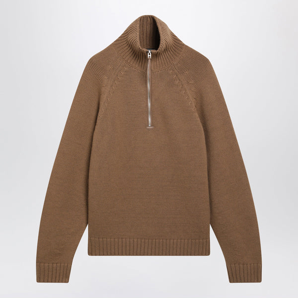 Caramel Half-Zip Wool And Cashmere Knit Sweater